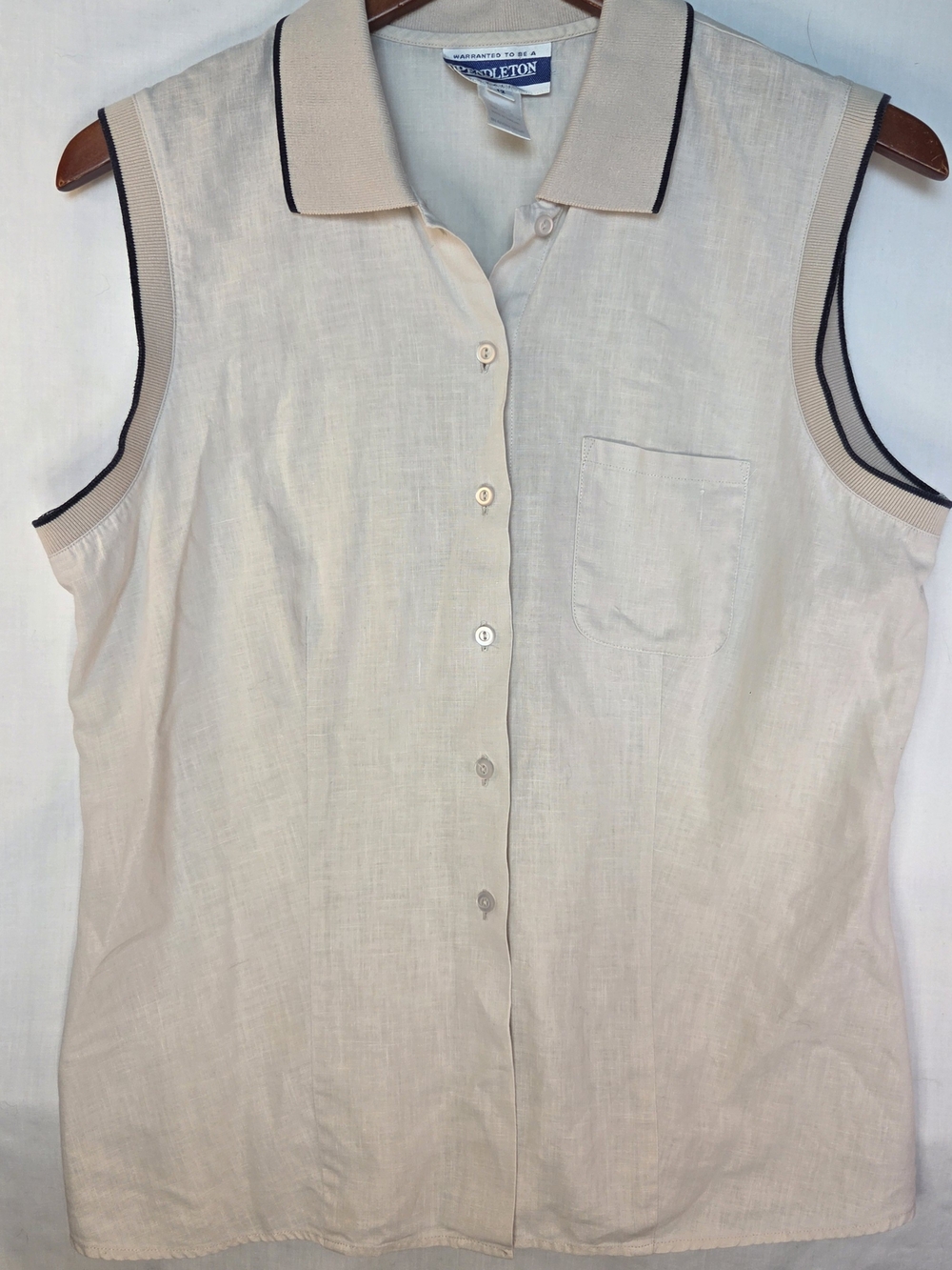Vintage Pendleton Tank Top Women's Sz 12 Sleeveless Button-Front Collared Linen